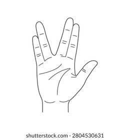 Vector illustration of a human hand showing the Vulcan salute – iconic sci-fi movie gesture