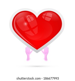 Vector Illustration of Human Hands Holding Red Heart