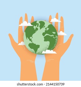 Vector Illustration Human Hands Holding Earth Stock Vector (Royalty ...