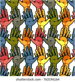 vector illustration human hands are stretched outward in the palm of the palm of different colors of different nationality concept