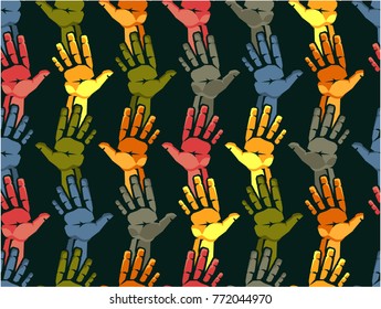 vector illustration human hands are stretched outward in the palm of the palm of different colors of different nationality concept