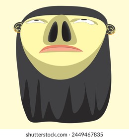 Vector illustration of a human head from the bottom view. Abstract head portrait from perspective. Hair, eyes, nose, head. Abstract modern art