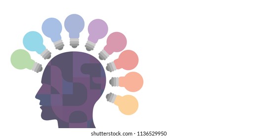 vector illustration of human head and bulbs around for intelligence development and problem solving skills visuals