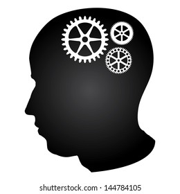 Vector illustration of a human head with gear wheels.