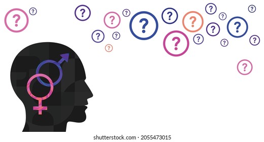 vector illustration of human head gender symbols for non binary personality and identity