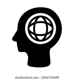 Vector illustration, human head icon. Global thinking concept. Isolated on a white background.