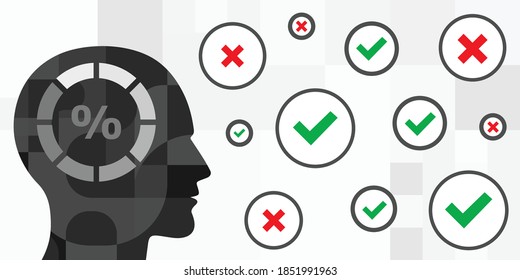 vector illustration of human head loading bar ad ticks and crosses for decision making visuals