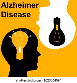 Vector illustration of human head. Medical concept. Alzheimer disease. Mental disease. Old people disease.