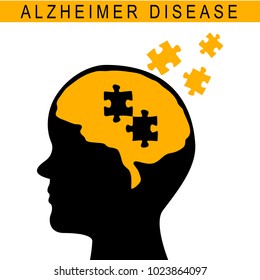 Vector illustration of human head. Medical concept. Alzheimer disease. Mental disease. Old people disease.