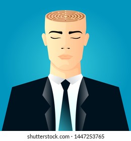 vector illustration of a human head open with labyrinth. describe complicated mind, open mind, and brainstorming. business concept illustration