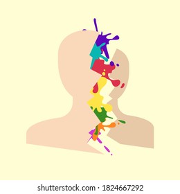 Vector illustration human head and paint splash. Textile, cover, sticker