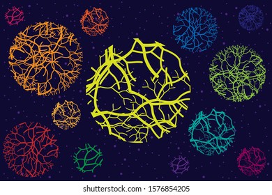 vector illustration of human head and planet solar system around for planetary influence natal map astrological predictions concept