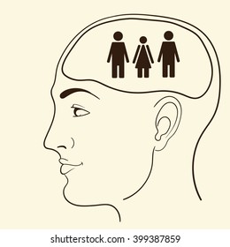 vector illustration of a human head in profile with the symbol of the idea. For online store, icons, banners, logos