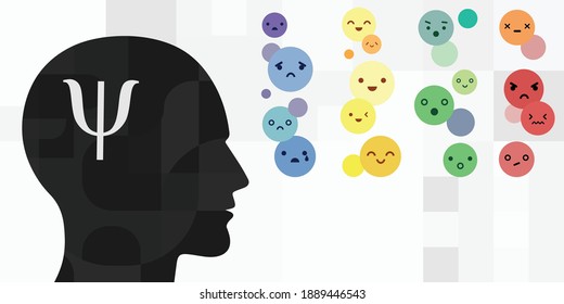 vector illustration of human head psychology symbols and emotional reactions