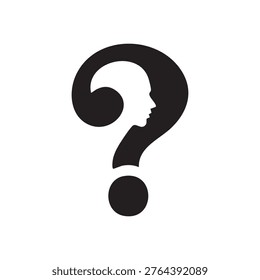 A vector illustration of a human head with a question mark inside, symbolizing curiosity, thinking, problem-solving, and decision-making. Perfect for education, mental health, brainstorming, learning, apps, websites, presentations, and digital or print projects.