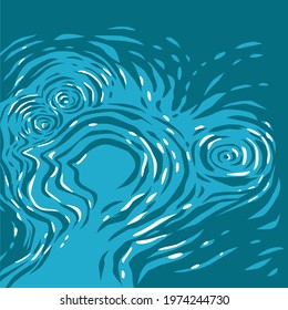 Vector illustration of human head silhouette in the form of fluid water ripples. Abstract concept to suggest thought process, thinking, brain development, inner-workings of the mind, etc. 