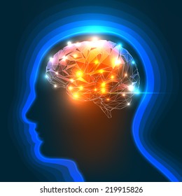 Vector Illustration of a Human Head Silhouette with a Brain.