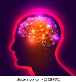 Vector Illustration of a Human Head Silhouette with a Brain.