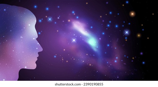 Vektorgrafik der menschlichen Kopfsilhouette mit Galaxie