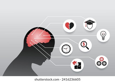 vector illustration of human head silhouette with icons