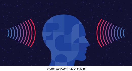 vector illustration of human head and sound waves for calming down rhythms and meditation svg