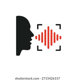 Vector illustration of human head speaks. Icon of voice recognition.