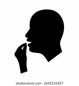 Vector illustration of human head taking medicine pill with hand isolated on white background.