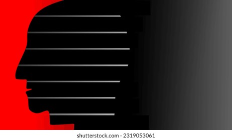 vector illustration of a human head with two sides in red and black colors