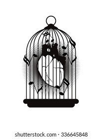 vector illustration of the human heart is in the cage