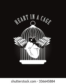 vector illustration of the human heart is in the cage