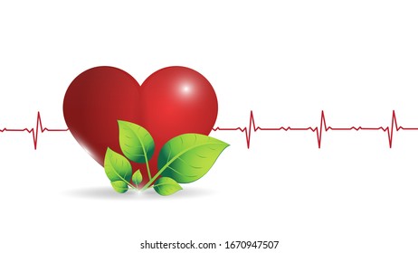 Vektorillustration-Illustration eines menschlichen Herzens auf dem Hintergrund einer leuchtenden Herzfrequenz-Grafik. Medizin, Gesundheit, Herzfrequenz, gesunder Lebensstil. EPS10.