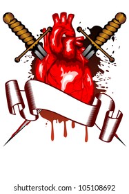 Vector illustration of human heart pierced by two daggers