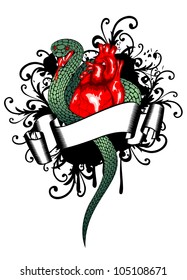 Vector illustration human heart and snake