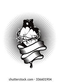 vector illustration of the human heart is tied with barbed wire