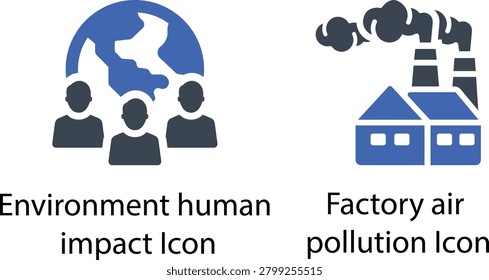 Vector illustration of human impact on environment versus factory air pollution icons