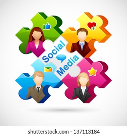 vector illustration of human jigsaw puzzle connected in Social media