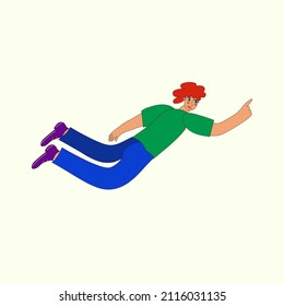 Vector illustration. Human levitation, free flight. The concept of relaxation, weightlessness.  A bright positive icon for the design.