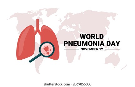 Vector illustration, human lung with magnifying glass, as banner, poster or template, world pneumonia day.