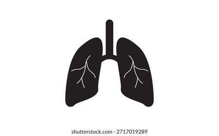 Ilustración vectorial de órgano de pulmón humano en estilo de silueta negra aislado sobre fondo blanco. Diseño limpio y minimalista que muestra los pulmones y la anatomía del sistema respiratorio. Adecuado para conceptos médicos y de atención médica, diagramas de anatomía, educación en biología, temas de salud respiratoria, presentaciones hospitalarias, infografías de salud, materiales educativos, aplicaciones móviles y Sitios web médicos. 