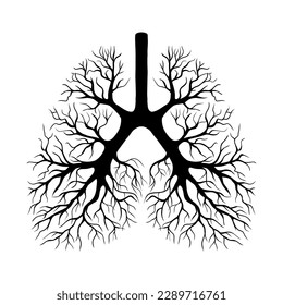 Vector illustration of human lungs in the form of roots or branches of a tree isolated on white  background.