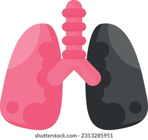 Vector illustration of human lungs, smokers lungs, lung damage from cigarette.