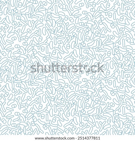 Vector illustration of the human microbiome, probiotic beneficial bacteria. The seamless pattern of microorganisms in the digestive system gut flora. Doodle sketch design blue on white