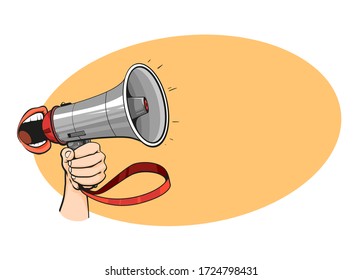 Vector illustration of human mouth with shout, speaker, with place for text