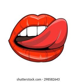 Vector illustration with human mouth with tongue