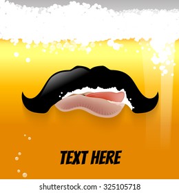 Vector illustration. Human mustache and mouth symbol with beer liquid background