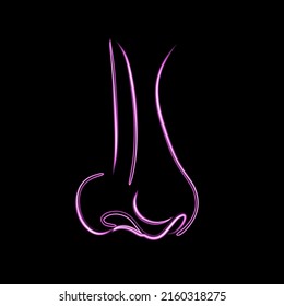 Vector illustration of a human nose with neon effect.