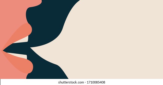 Vector illustration of a human open mouth and cloud with space for text.