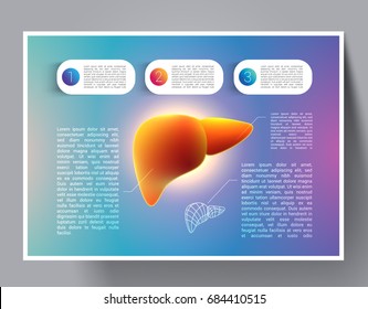 Vector Illustration Human Organs Infographic: Liver. Medical Design Template for Flyer,Leaflet,Banners,Invitation,Brochure, Wallpaper , Presentation