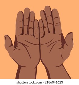 Vector illustration of human palms on an orange background.