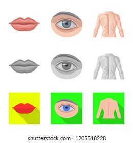 Vector illustration of human and part icon. Set of human and woman vector icon for stock.